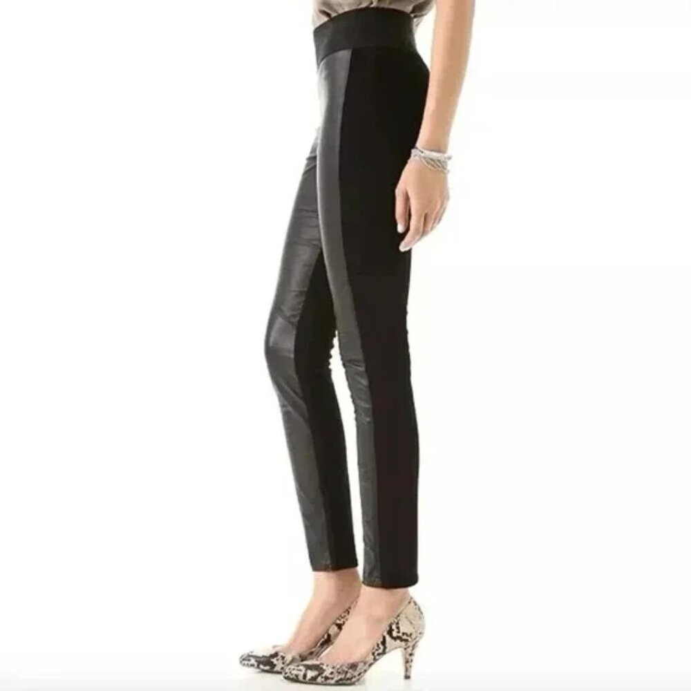 Rebecca Taylor Pants Lambskin Leather Front Panel Stretch Black sz 2 Mixed Media